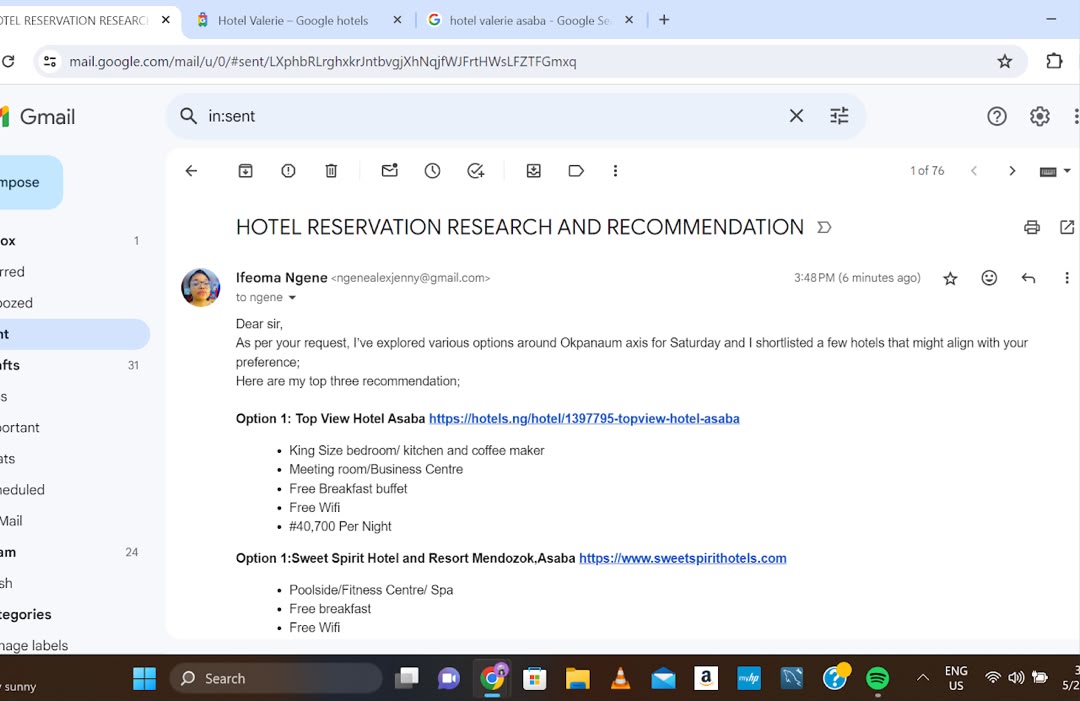 Research & Itinerary Planning example